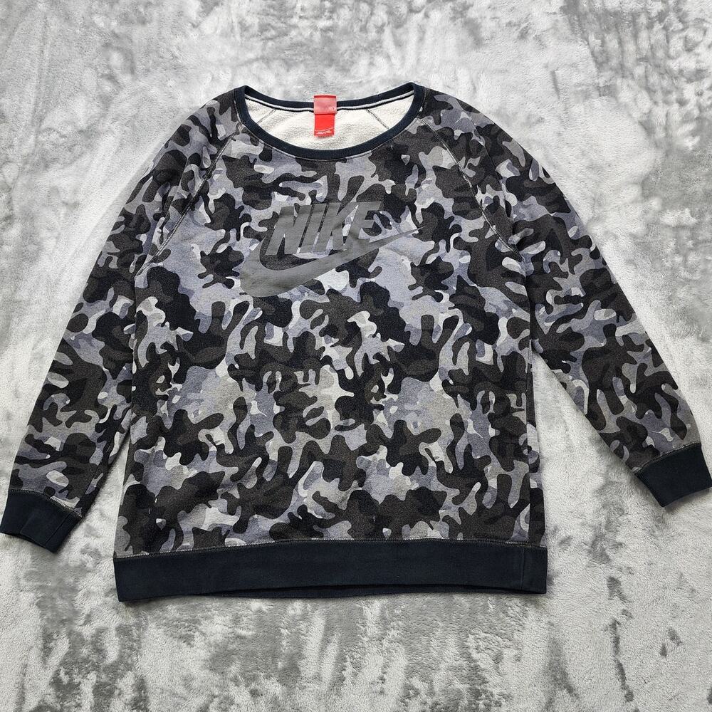 Nike‎ Sweatshirt Womens L Black Grey Camo Rally Crew Neck Pullover Casual Sporty